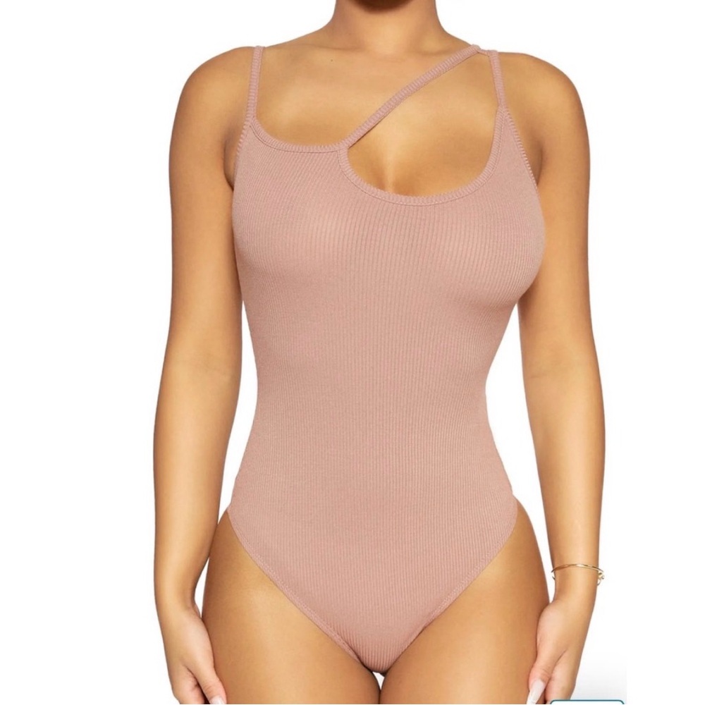 Ribbed Asymmetrical Strap Bodysuit - Dusty Black NWOT
